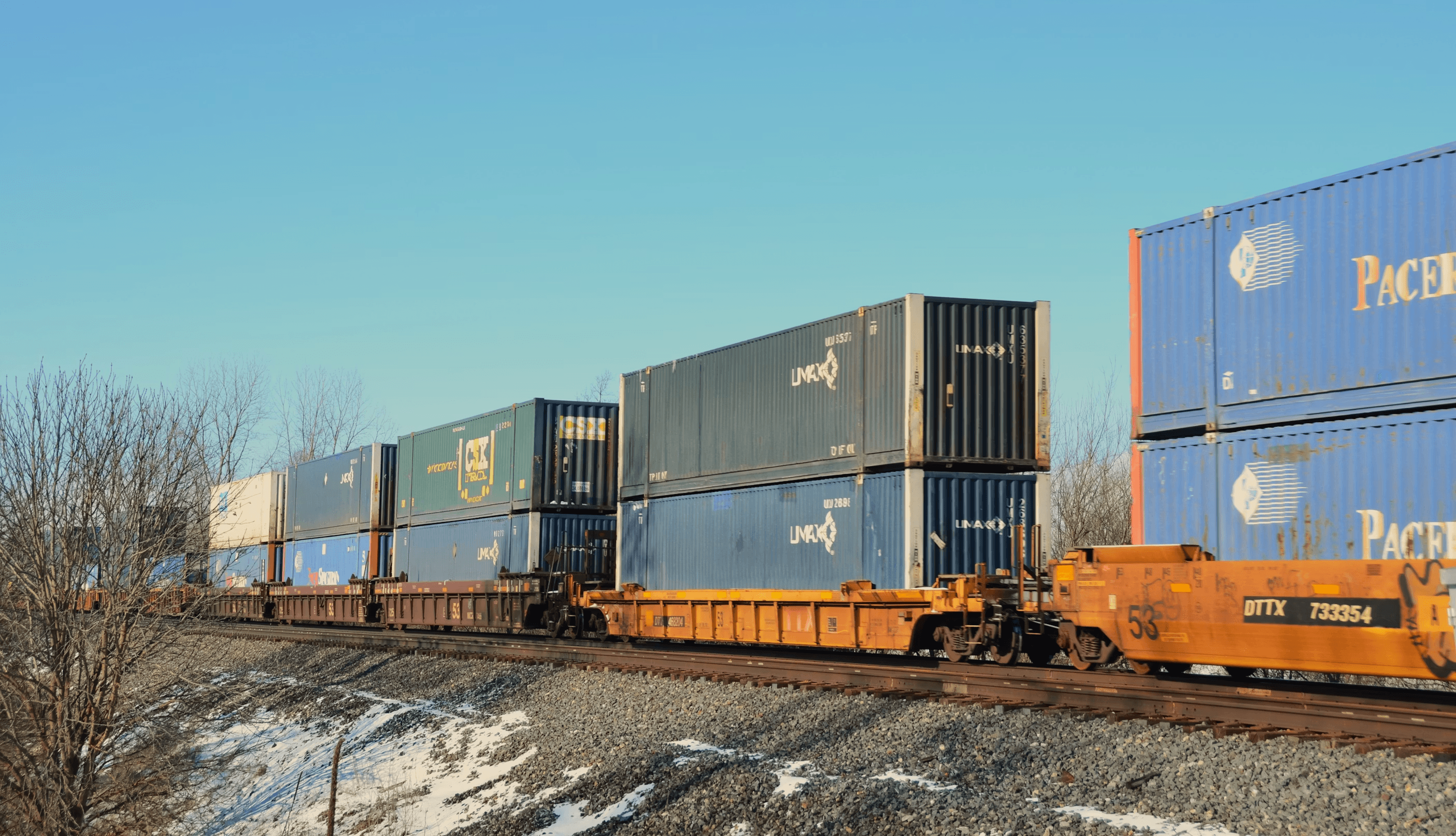 Freight train carrying shipping containers